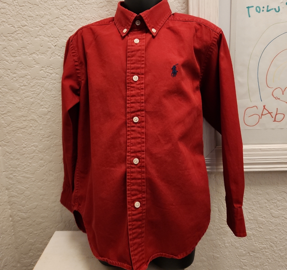 Polo by Ralph Lauren Red Button Down Shirt Classic Design Boys Sz 5